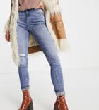 Noisy May Tall Callie High Waisted Ripped Knee Skinny Jeans In Light Blue