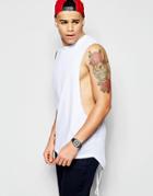 Asos Super Longline Sleeveless T-shirt With Dropped Armhole And Fishtail Hem In White - White