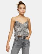 Topshop Satin Cami With Ruffle Detail In Animal Print-multi