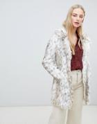 New Look Faux Fur Coat In White Pattern - White