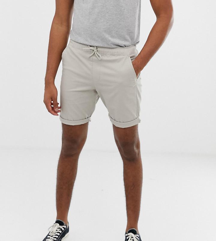 Asos Design Tall Slim Chino Shorts With Elastic Waist In Beige