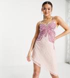 Starlet Exclusive Butterfly Embellished Sheer Overlay Dress In Pink Sequin