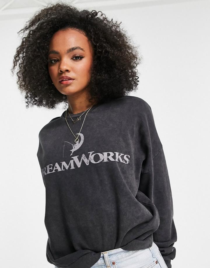 Asos Design Oversized Dreamworks Graphic Sweatshirt In Washed Charcoal-grey