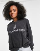 Asos Design Oversized Dreamworks Graphic Sweatshirt In Washed Charcoal-grey