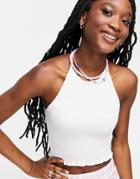 Pieces Shirred Halterneck Crop Top In White