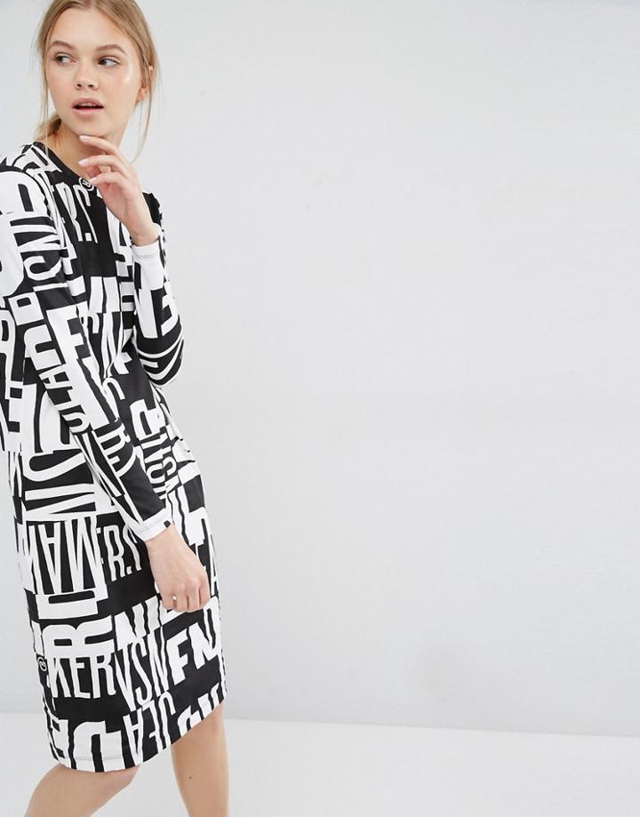 Dr Denim Text Print Long Sleeve Jersey Dress - Multi
