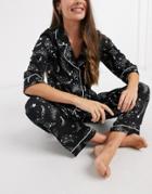 Asos Design Constellation Star Print 100% Modal Shirt & Straight Leg Trouser Pyjama Set In Black-navy