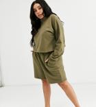 Asos Design Curve Lounge Short & Zip Up Sweater Set-green