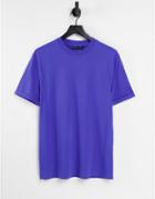 Asos Design Cotton Blend T-shirt With Roll Sleeve In Blue - Mblue-blues