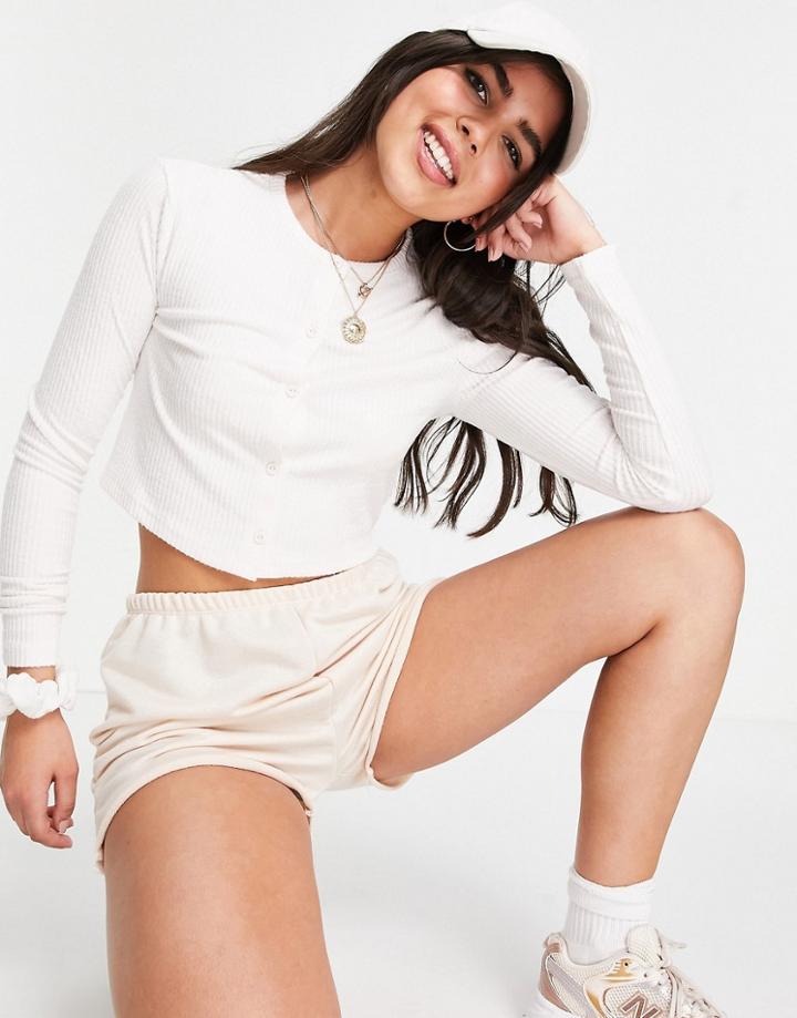 Asos Design Mix & Match Lounge Super Soft Rib Cardigan In Ecru-white
