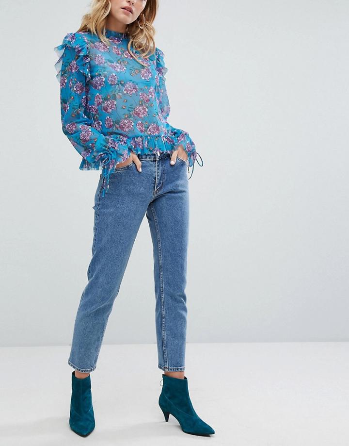 Monki Monokomi Cropped Straight Leg Jeans - Blue