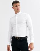 Asos Design Skinny Fit Textured Shirt With Collar Bar In White