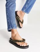 Asos Design Festive Premium Leather Chain Flat Sandals In Black