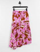 Liquorish Assymetric Maxi Skirt Set In Abstract Floral Print-multi