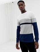 Selected Homme Knitted Sweater With Block Stripes - Navy