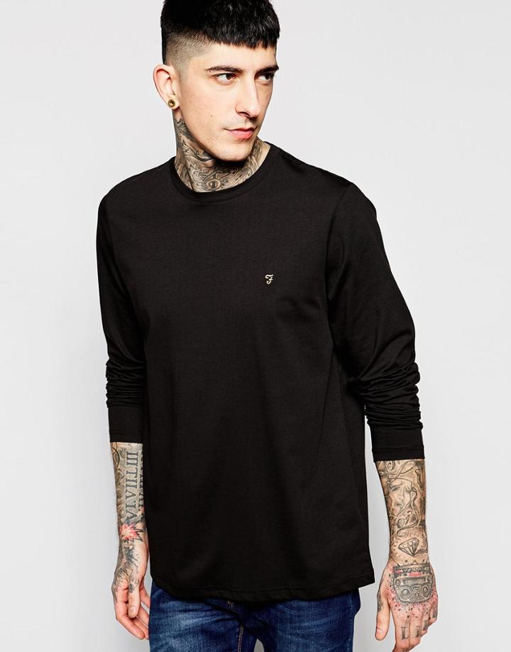 Farah Long Sleeve T-shirt With F Logo In Reg Fit - Black
