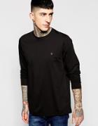 Farah Long Sleeve T-shirt With F Logo In Reg Fit - Black