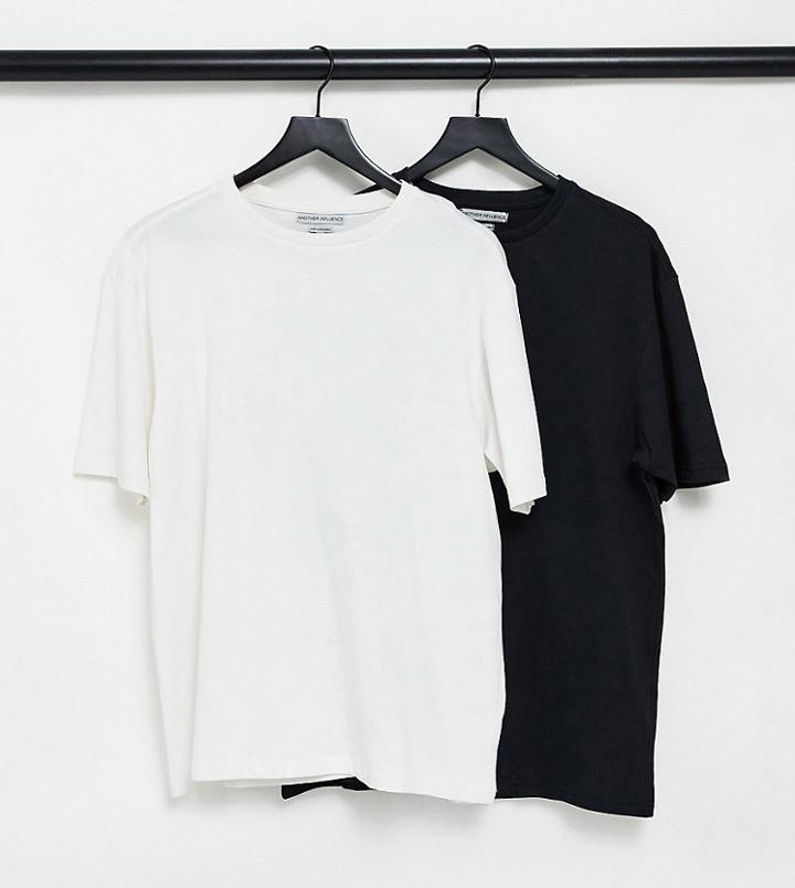 Another Influence Tall 2-pack Boxy Oversized T-shirts In Black And White-multi