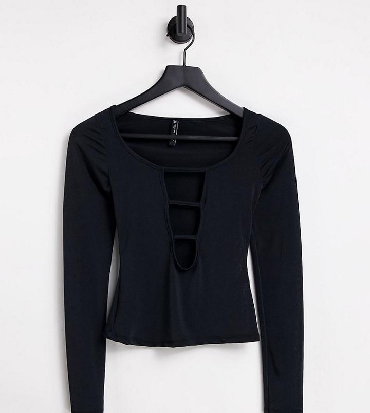 Asyou Bar Tab Textured Slinky Top In Black