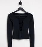 Asyou Bar Tab Textured Slinky Top In Black