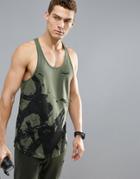 Muscle Monkey Tank In Khaki With Print Muscle Fit - Green