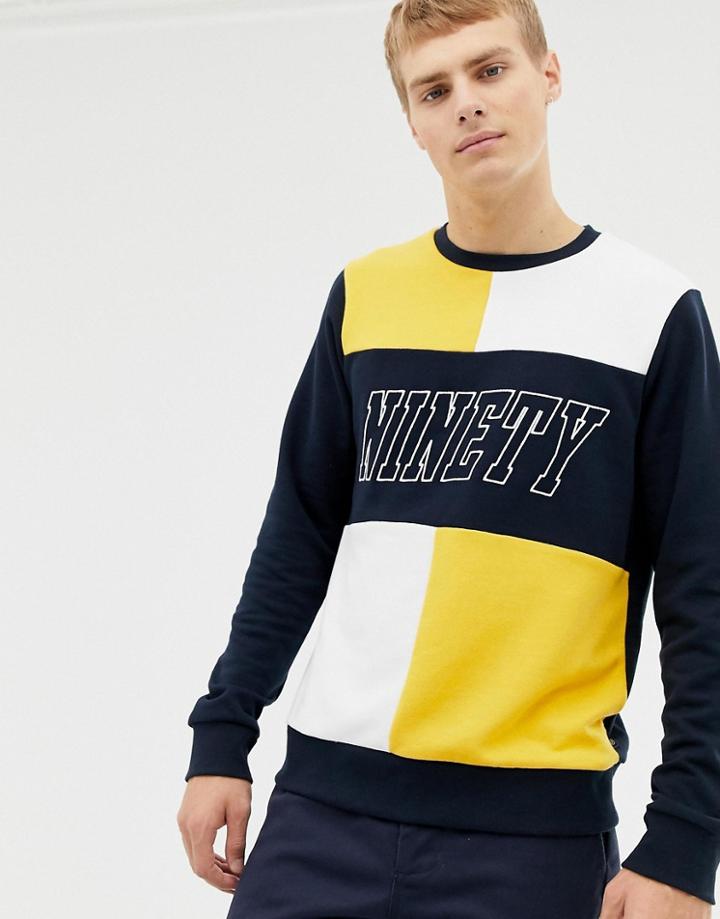 Burton Menswear Sweatshirt With Ninety Print In Yellow And Navy - Navy