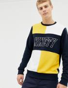 Burton Menswear Sweatshirt With Ninety Print In Yellow And Navy - Navy