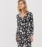 Asos Design Maternity Long Sleeve Textured Wrap Midi Dress In Print-multi