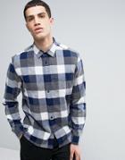 Celio Long Sleeve Regular Fit Shirt In Brushed Check - Navy