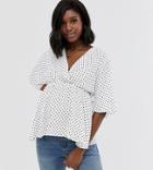 New Look Maternity Flutter Sleeve Belted Wrap Top In White - White