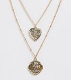 Reclaimed Vintage Inspired Multi Row Heart And Roman Medallion Necklace - Gold