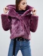 Bershka Fur Short Jacket In Purple - Pink