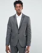Asos Skinny Suit Jacket In Gray Fleck Herringbone - Gray