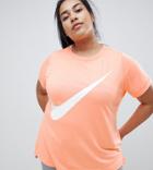 Nike Plus Orange Large Swoosh Logo Longline T-shirt