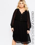 Asos Curve Soft Drapey Shirt Dress With Pintuck Detail - Black