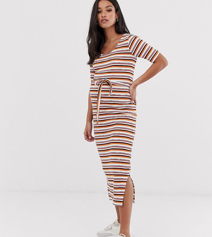 Mama. Licious Maternity Ribbed Stripe Midi Dress - Multi