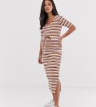 Mama. Licious Maternity Ribbed Stripe Midi Dress - Multi