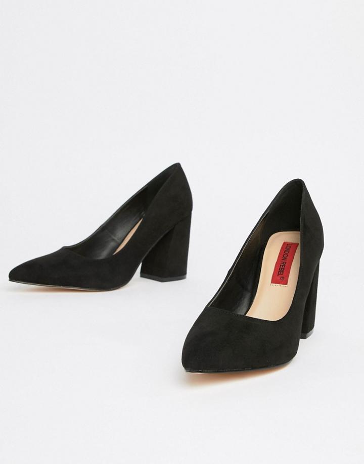 London Rebel Point Block Heels - Black