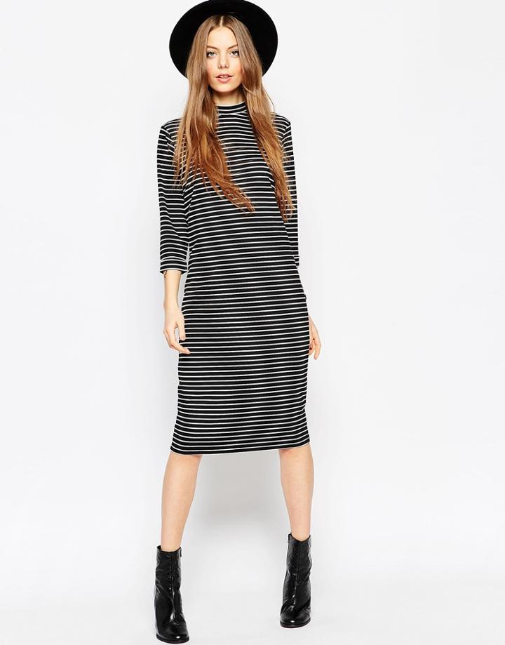 Asos Midi Column Dress In Stripe