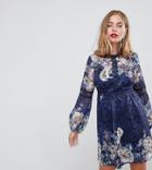 Little Mistress Petite All Over Lace Skater Dress In Navy Floral Print - Multi