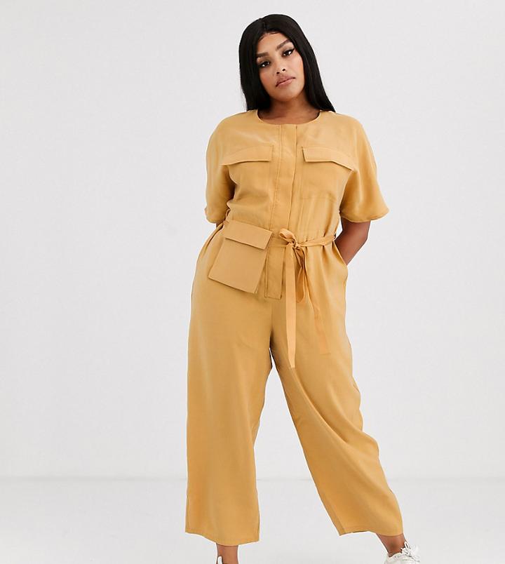 Asos Design Curve Minimal Boiler Jumpsuit With Detachable Fanny Pack-yellow