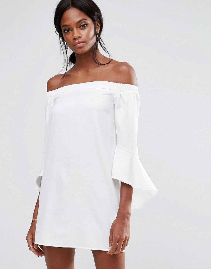 Missguided Ruffle Sleeve Bardot Mini Shift Dress - White