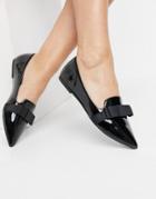 Asos Design Luan Bow Pointed Ballet Flats In Black Patent