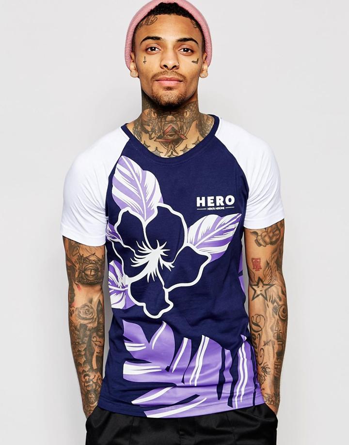 Hero's Heroine Raglan Floral T-shirt - Navy