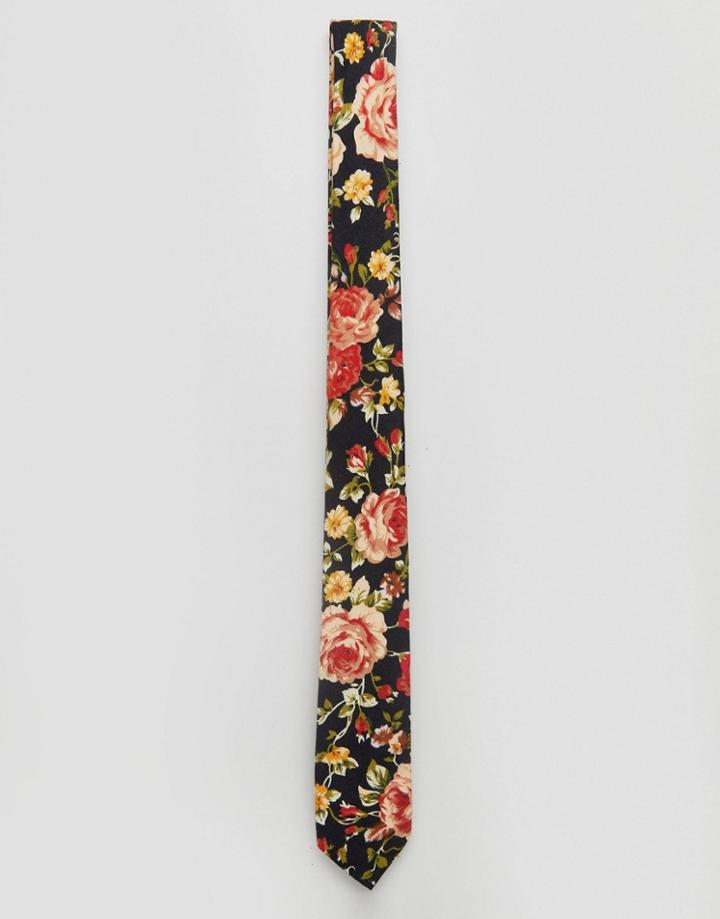 Asos Design Floral Tie In Black - Black