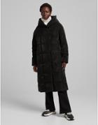 Bershka Maxi Padded Quilted Coat In Black
