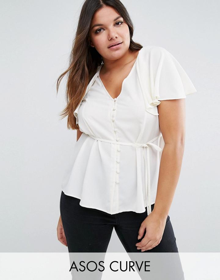 Asos Curve Tea Blouse With Button Front And Cape Back - Cream