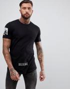Religion Longline T-shirt With Stepped Hem And Printed Sleeves - Black