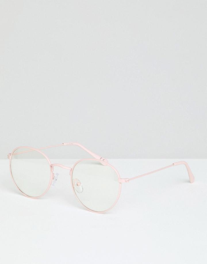 Asos Design Round Glasses In Pink With Clear Lens - Pink