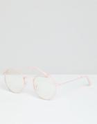Asos Design Round Glasses In Pink With Clear Lens - Pink
